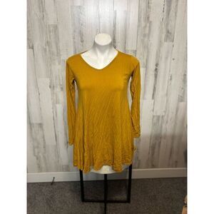 Boohoo V-Neck Long Sleeve Swing Tunic Dress / Top Womens US 4 Mustard Yellow